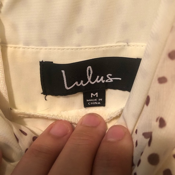 Lulu’s cream and brown polka dot ruffle spaghetti strap romper - Picture 5 of 9